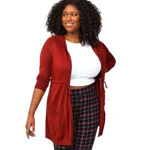 TORRID PLUS SIZE Brick Red Hooded Anorak Open Toe Drawstring Cardigan 2X